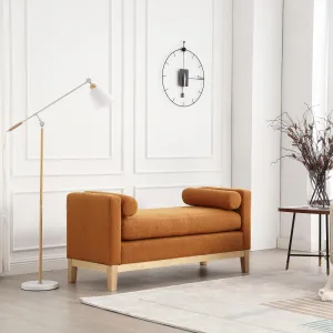 53.5" Upholstered Ottoman Bench With Wood Legs & Bolster Pillows For Bedroom Living Room Entryway Caramel