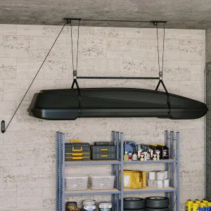 Cargo Box Garage Pulley System Heavy-Duty Ceiling Hoist 150 lb Capacity Steel Adjustable Straps Fits 8-10 ft Ceilings Garage Storage