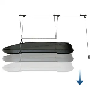 Heavy-Duty Cargo Box Garage Pulley System 200 lbs Capacity Dual Fixed-Point Design Steel Adjustable Lifting Straps Ceiling Hoist Kit for 10-14 ft Ceilings Garage Storage