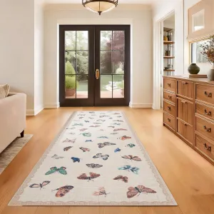 Butterfly Area Rug 2x6, No Slip Washable Rug, Modern Bedroom Rug Under Bed, Low-Profile Carpet, Apricot