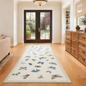 Area Rug 2x6 No Slip Washable Modern Butterfly Pattern Low-Pile Khaki for Living Room Bedroom Dining Room