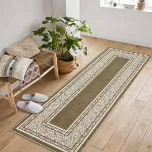 Modern Neutral Bordered Runner Rugs, Brown 2'X6' Soft Washable Non Slip Solid Geometric Long Throw Carpet for Living Room Bedroom Dining Nursery Apartment Dorm Office Farmhouse Hallway Entrway