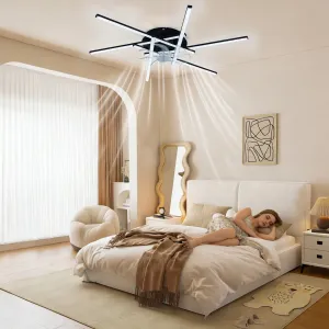 Modern 32" Ceiling Fan with LED Light, Quiet Operation, Dimmable, Handheld Controller & APP Control for Bedroom or Living Room, Black