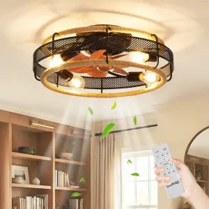 20.5" Boho Rattan Caged Ceiling Fan with Light and Remote, 6-Speed Reversible, E26 Base for Bedroom Living Room