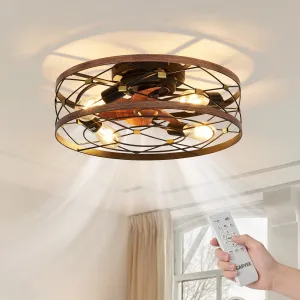 20" Farmhouse Flush Mount Ceiling Fan with Lights, 6-Speed Reversible and Remote Control for Living Room, Bedroom, Kitchen, Copper