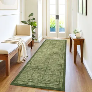 Geometric 2x6 Kitchen Rugs, Washable Non Slip Indoor Modern Hallway Runner, Low Pile Ultra Thin Stain Resistant Patchworked Carpet, Green