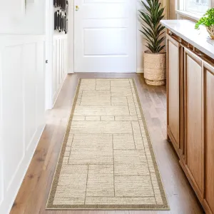 Geometric 2x6 Kitchen Rugs Washable Non Slip Indoor Modern Hallway Runner Beige Ultra Thin