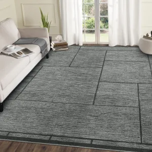 Washable Geometric Area Rug - Modern Low Pile, Non-Slip, Non-Shedding, Minimalist Collapsible Soft Thin Carpet for Living Room, Bedroom, Dining Room