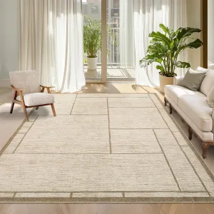 Washable Geometric Area Rug Modern Patchworked Non Slip Indoor Living Room Bedroom 9x12 Beige