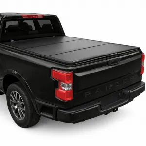 Hard Folding Tonneau Cover for 2022-2023 Ford F150 4.2ft Bed - Zinc Aluminum Alloy, Tri-Fold Design, Clamp-On Installation, Black, Secure Cargo Protection