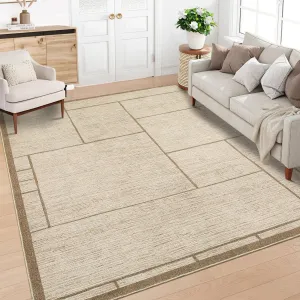 Washable Geometric Area Rug Modern Patchworked Non Slip Indoor Living Room Bedroom 8x10 Beige