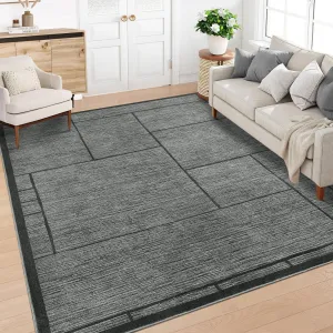 Area Rug 9x12 Geometric Washable Soft Non Slip Non Shedding Carpet for Living Room Bedroom Dark Grey