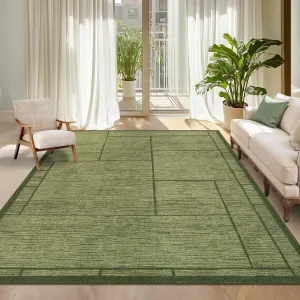 Washable Indoor Modern 9x12 Area Rug Green Geometric Patchworked Living Room Bedroom Rugs Soft Non Slip Non Shedding Large Minimalist Throw Carpet