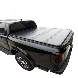 Hard Folding Truck Bed Tonneau Cover for 2022-2023 Ford 4.2ft Bed - Zinc Aluminum Alloy - Clamp-On, Drill-Free Install - Reinforced Hinges, Locking Latches - Black, Three-Fold - Outdoor Use