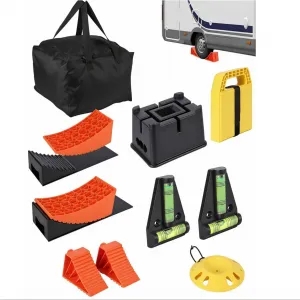 13PCS RV Leveling Kit with Axle Levelers & Stabilizer Pads, Heavy-Duty Plastic, Hitch Stand, Wheel Chocks, Jack Chock, Precision Levels, Storage Bag for Travel Trailers
