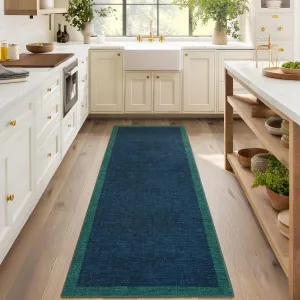 Washable Runner Rug 2x6, Geometric Non Slip Hallway Runner Rug for Entryway Kitchen Bedroom, Blue Teal
