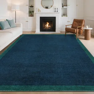 Washable Area Rug 10x13, Modern Ultra Soft Non Slip Low Pile Carpet for Living Room Bedroom Dining Room, Blue Teal