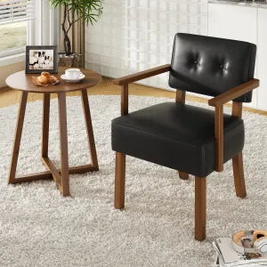 Mid-Century Modern Faux Leather Accent Chair with Button Tufting, Ergonomic Support, Wood Frame, Water-Resistant PU Leather, Reading Leisure Chair for Bedroom Living Room, Black