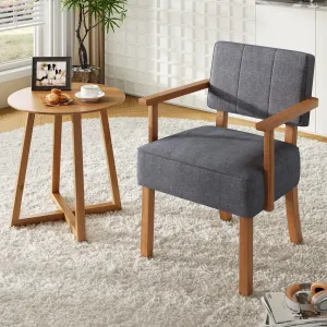 Mid-Century Modern Armchair with Wood Frame, Linen Fabric Accent Chair with Classic Vertical Stripe, Reading Leisure Chair for Living Room, Gray