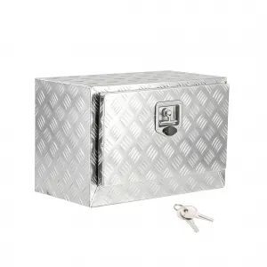 24"x14"x16" Underbody Truck Tool Box - Heavy-Duty Aluminum Diamond Plate, Lockable Waterproof Design with T-Handle Latch and Keys for Pickup, Van, and Trailer, Silver
