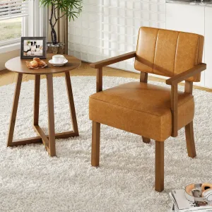 Mid-Century Modern Faux Leather Accent Chair with Vertical Stripe, Ergonomic Support, Wood Frame, Water-Resistant PU Leather, Reading Leisure Chair for Bedroom Living Room, Brown