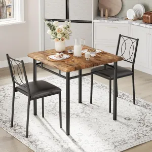 Farmhouse Dining Table Chairs Set with 2 Upholstered High-Back Chairs and Wood Table for Dining Room, Rustic Brown
