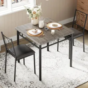 Farmhouse Dining Table Chairs Set with 2 Upholstered High-Back Chairs and Wood Table for Dining Room, Grey