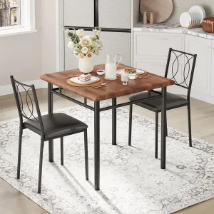 Farmhouse Dining Table Chairs Set with 2 Upholstered High-Back Chairs and Wood Table for Dining Room, Walnut