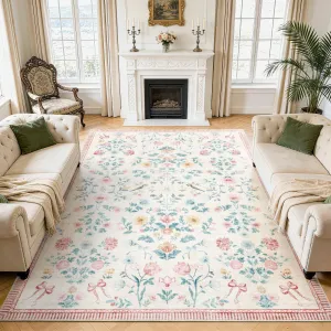 8x10 Area Rugs Vintage Washable Floral Soft Carpet Indoor Non-Slip Stain Resistant Pink