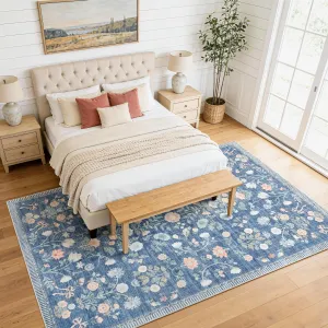 6x9 Washable Area Rugs Soft Carpet Indoor Floral Large Carpets Non Slip Foldable Mats Blue