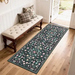 2x6 Washable Runner Rugs Floral Carpet Non Slip Fade Resistant Soft Foldable Low Pile Indoor Floor Mats for Kitchen Dining Hallway