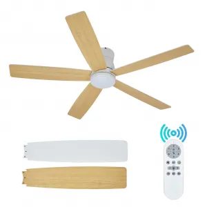 Modern 52" Ceiling Fan with 3-Color Temperature LED Lights and Remote, Quiet Reversible DC Motor for Bedroom, Living Room and Dining Room, White & Yellow