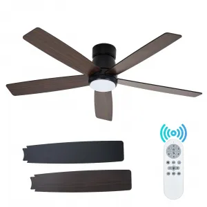 Modern 52" Ceiling Fan with 3-Color Temperature LED Lights and Remote, Quiet Reversible DC Motor for Bedroom, Living Room and Dining Room, Black & Walnut