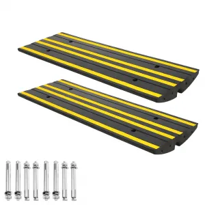 Rubber Driveway Ramps Heavy Duty Accessibility 2.5-Inch Incline Reinforced Rubber Composite Anti-Slip Reflective Strips Set of 2 All Weather Use