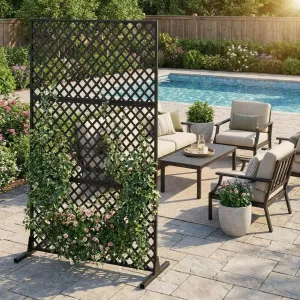 44"x72" Freestanding Metal Privacy Screen in Rust-Resistant Design, 3-Panel for Balcony, Patio and Garden Divider
