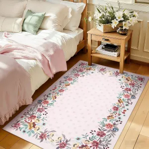 Rug, Washable Floral Area Rug with Non-Slip Backing, Low-Pile Small Carpet