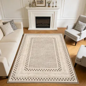 Area Rug 8x10 No Slip Washable Modern Checkered Pattern Low-Pile Brown for Living Room Bedroom Dining Room
