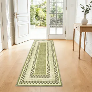 Area Rug 2x6, No Slip Washable Checkered Pattern Rug for Living Room Bedroom Dining Room, Green, Low-Pile Design