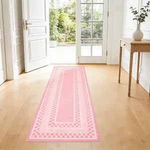 Area Rug 2x6, No Slip Washable Checkered Pattern Rug for Living Room Bedroom Dining Room, Pink, Low-Pile Design, Durable & Soft
