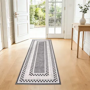 Area Rug 2x6, No Slip Washable Modern Checkered Pattern Rug for Living Room Bedroom Dining Room, Grey, Low-Pile Design