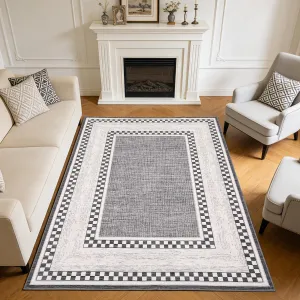 Area Rug 9x12, No Slip Washable Checkered Pattern Rug for Living Room Bedroom Dining Room, Grey