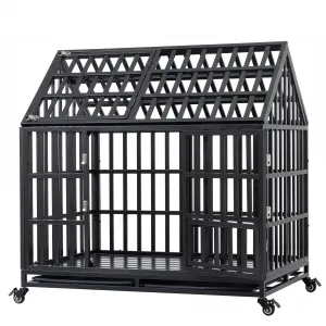 43.3" Dog Cage Heavy-Duty Pet Crate With Roof And Front Door For Indoor Outdoor Use 43.3 Inches Black