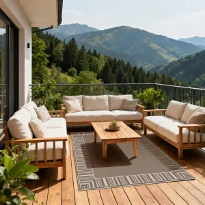 Striped Bordered Rug 8x10 Washable Polyester Non-Slip Low Pile Durable Stain-Resistant Indoor Outdoor Patio Living Room