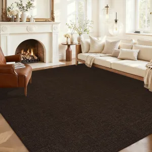 Large Area Rug 10x13 Brown Modern Solid Washable Non-Slip Woven Textured Carpet Ultra-Thin Foldable Indoor Mat