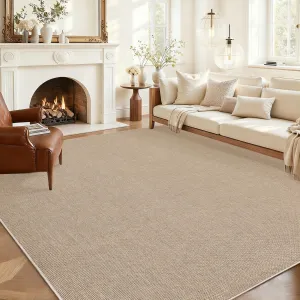 Large Washable Rug 9x12 Tan Modern Solid Non-Slip Woven Textured Rug for Living Room Bedroom Office