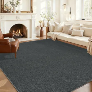 Large Washable Rug 9x12 Charcoal Modern Solid Rugs for Living Room and Bedroom Non Slip Ultra-Thin Foldable