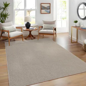 Woven Textured Area Rug 5x7 Washable Non Slip Low Pile Carpet Taupe for Living Room Bedroom Nursery