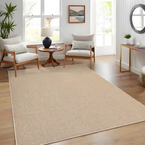 Woven Textured Area Rug 5x7 Washable Non-Slip Low Pile Carpet Tan for Living Room Bedroom Nursery