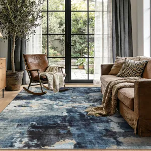 Abstract 9x12 Area Rugs Washable Soft Non Slip Modern Ultra Thin Non Shedding Large Carpet Blue