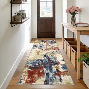2x6 Abstract Washable Runner Rug, Non Slip Indoor Modern Low Pile Carpet for Bedroom Laundry, Colorful